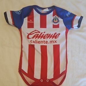 Chivas Red and Blue Striped Kids Onesie Jersey 12 Months